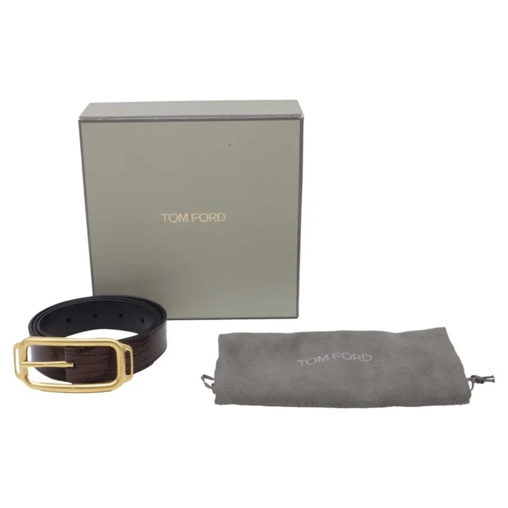 Tom Ford Croc-Effect Buckled Belt in Brown Leather